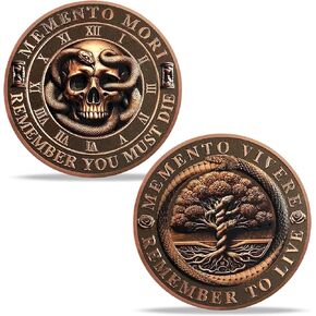 Memento Mori Challenge Coin Skull Snake and Tree of Life Memento Vivere, Inspirational Commemorative Coin Dual Sided Keepsake Dual Sided Motivational Souvenir Incentive Coin