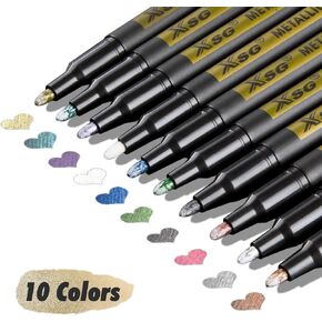 Metallic Marker Pens, markers Set of 10 Colors Metallic Permanent Markers for Black Paper,Rock Painting, Card Making,DIY Photo Album, Scrapbook Crafts, Metal, Wood, Ceramic, Glass (Medium tip)
