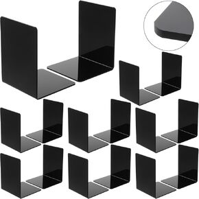 16 Pcs Book Ends Black Acrylic Bookends for Shelves Heavy Duty l Shaped Dividers Stopper for Library Home Movies CDs File 8 Pairs