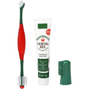 3pcs Pet Dog Tooth Brushing Kit - Dog Finger Toothbrush, 360°Toothbrush & Beef Flavor Toothpaste for Dogs Puppy Cats Teeth Oral Cleaning, Fresh Breath, Reduces Plaque & Tartar Buildup Dental Care Kit