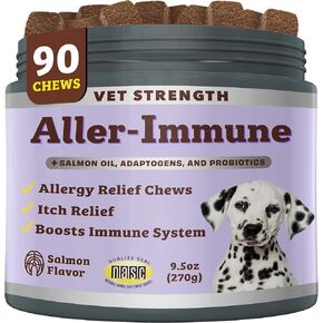 Natural Dog Company Aller Immune Chews 90 ct, Vet Strength High-Concentration Senior Dog Allergy Relief with 2.4X Colostrum, 2X Salmon Oil & 1.5X Probiotics, Supports Immune, Skin, Coat & Gut Health