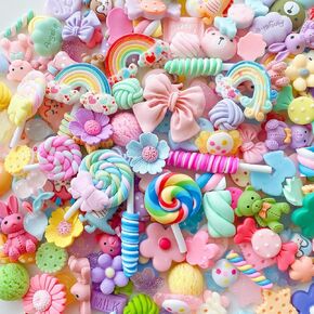 60pcs Slime Charms Cute Set, Bulk Mixed Resin Charms Set Ornament Scrapbooking