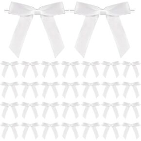 50 Piece Twist Tie Bows 2.7 Inch Mini Satin Ribbon Bows Satin Ribbon Tie Bows for Treat Bags Gift Wrapping Craft DIY Wedding Birthday Baby Shower Christmas Party Decor
