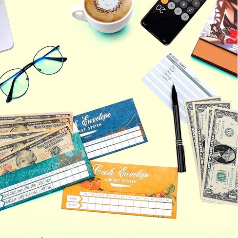 نظام ميزانية الأظرف النقدية مع 12 حزمة من الألوان المتنوعة - مظاريف المال للميزنة وتوفير الأموال ، والدموع وماء ، تشمل أوراق ميزانية تتبع نفقات الحمل و 12 in Kuwait