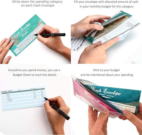 نظام ميزانية الأظرف النقدية مع 12 حزمة من الألوان المتنوعة - مظاريف المال للميزنة وتوفير الأموال ، والدموع وماء ، تشمل أوراق ميزانية تتبع نفقات الحمل و 12 in Kuwait