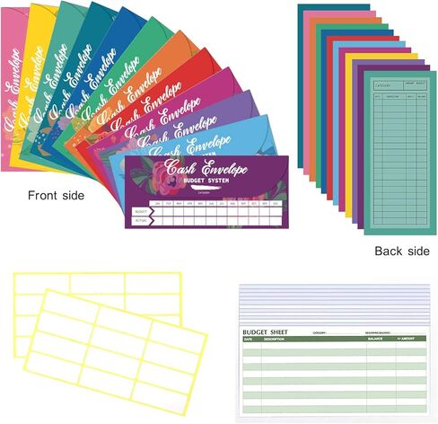 نظام ميزانية الأظرف النقدية مع 12 حزمة من الألوان المتنوعة - مظاريف المال للميزنة وتوفير الأموال ، والدموع وماء ، تشمل أوراق ميزانية تتبع نفقات الحمل و 12 in Kuwait