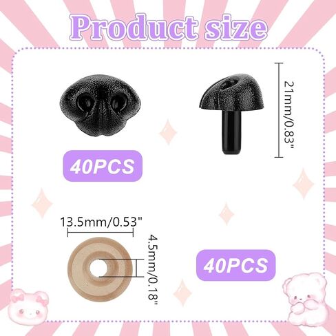 Ahandmaker 40pcs أنوف السلامة من أجل Amigurumi ، أنوف سلامة الحيوانات البلاستيكية مع غسالات دمية حرفية أنف لحيوانات الكروشيه DIY ، والحيوان الفخم ، والدمى ، والحيوانات المحشوة وصنع الدب ، 21 ملم in Saudi Arabia
