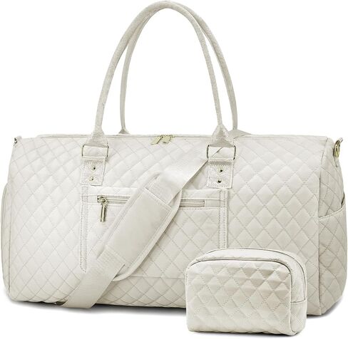 Duffle Bag for Travel,Personal Item Travel Bag with Toiletries Bag,Gym Bags for Men and Women with Wet Pocket & Shoes Compartment(White) in Saudi Arabia