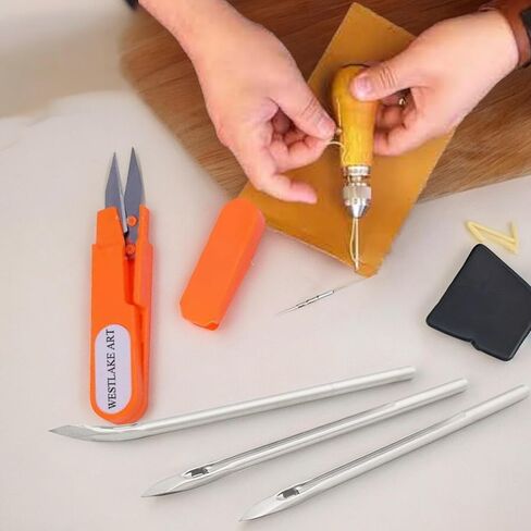 Westlake Art Speedy Stitcher Seting Needles 3per Pack ، حزمة مع مقص التطريز ، أداة خياطة متين محمول للملابس القماشية ، الجلود ، إصلاحات الدنيم ، متعددة الاستخدامات لمشاريع DIY (حزمة 3) in Kuwait