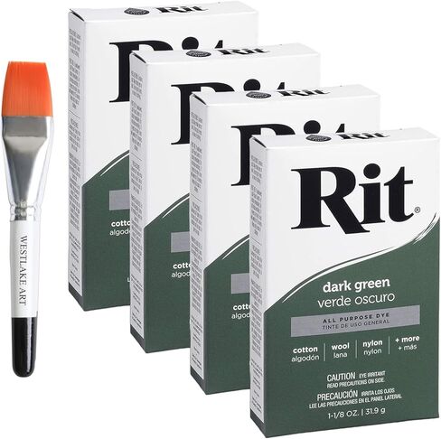 Powder Dye for Fabric, 1-1/8 Oz, Dark Green, Versatile Clothing Dye Powder for Natural Fibers, Includes Watercolor Paint Brush, Long-Lasting Color, Powdered Fabric Dye (Pack of 4) in Saudi Arabia