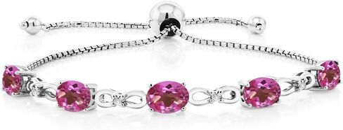 Gem Stone King 925 Sterling Silver Black Sapphire and White Lab Grown Diamond Tennis Bracelet For Women (5.52 Cttw, Gemstone September Birthstone, Oval 7x5MM, Fully Adjustable Up to 9 Inch) in Saudi Arabia