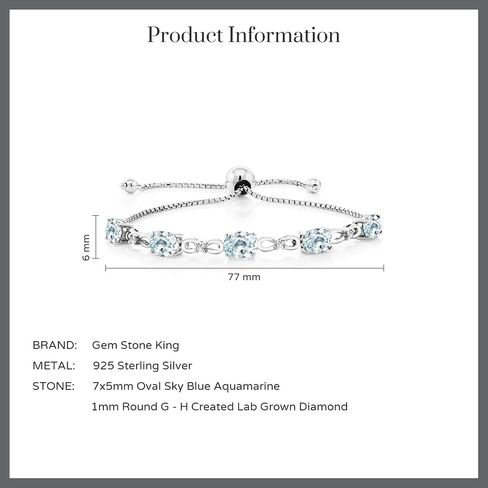 Gem Stone King 925 Sterling Silver Black Sapphire and White Lab Grown Diamond Tennis Bracelet For Women (5.52 Cttw, Gemstone September Birthstone, Oval 7x5MM, Fully Adjustable Up to 9 Inch) in Saudi Arabia