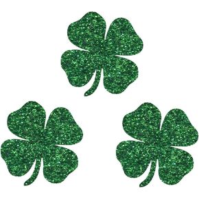 Clover Iron On, Four Leaf Clover Iron On, Shamrock Iron on, St Patrick's Day Iron on Transfer, Iron on Transfer, Saint Patrick's Day, Glitter Clover Iron on (Green Glitter, 3" Wide (Set of 3))