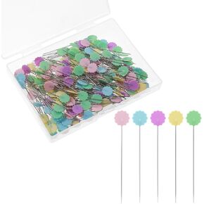 200Pcs Flat Head Pins, Flat Head Straight Pins with Multicolor Flower Head Sewing Pins Long 2.12 Inch Quilting Pins for Sewing Project DIY Dressmaker Fabric Craft Jewelry Decoration