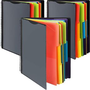 3 Pack 24 Pocket Poly Project Organizer with 12 Dividers Spiral Project Folder Multi Pocket Folder Binder Organizer for School Office Customizable Front Cover, Letter Size, 1/3 Cut Tab