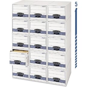 Bankers Box 6 Pack STOR/DRAWER STEEL PLUS Extra Space Saving Filing Cabinet, Stacks 5 High, Letter, White/Blue