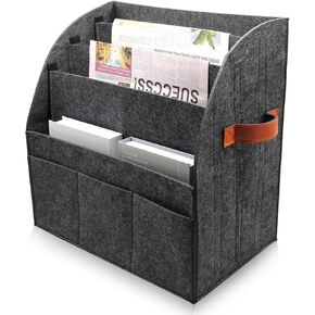 Magazine File Holder, Foldable felt newspaper and magazine organizer, storing magazines, newspapers, notebooks, glasses and mobile phones in homes and officess, Large15.7“×15.7"×9.8" (black)
