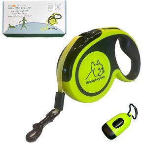 Funny Fur Grace - Ultimate Neon Green Retractable Dog Leash with Poop Bag Dispenser and Anti-Slip Handle - 16ft, Ideal for Medium and Small Dogs - Explore The Outdoors with Comfort #funnyfurgrace