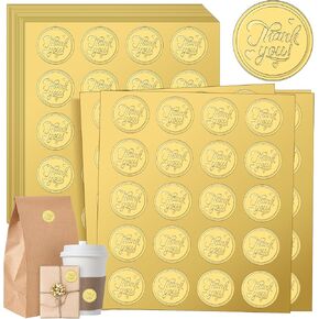 Seajan 500 Pcs Thank You Gold Embossed Stickers Vintage Embossed Envelope Seal Stickers Self Adhesive Round Foil Sticker Invitations Card Supplies for Wedding Greeting Bridal Shower Party Favor