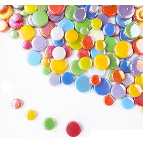 Mosaic Tiles Bulk for Crafts，1.1LB Mix Round Iridescent Glass Mosaic Pieces for DIY Craft Art Work, Flowerpots, Vases, Cups, Garden Decor Mosaic Making Supplies