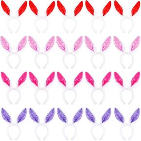 20 Pack Easter Bunny Ears Headband Plush Satin Rabbit Ears Headband Cute Bunny Cosplay Headbands for Ester Party Accessories, 4 Colors