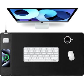 Mouse Pad with Wireless Charging, Gaming Mouse Pad with Ultra-Smooth Surface, Large XXL Desk Mat, Non-Slip Mouse Mat, Waterproof Computer Keyboard Pad for Gaming, Desk, Office, PC, 800x400x4MM, Black