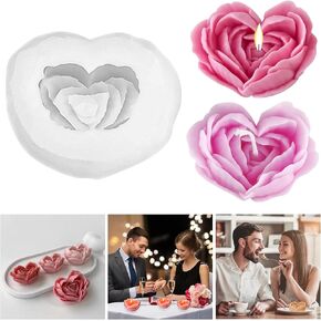 1 Pcs 3D Heart Flower Shape Candle Mold Peony Silicone Mold Rose Resin Making Mold Chocolate Cake Making Moulds Soap Supplies for Aromatherapy Wax Handmade Home Valentine's Day Decoration Craft DIY
