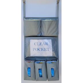 It's Sew EZ Personal Protection Equipment (PPE) Isolation Door Caddy - 6 Pockets - NFPA-701 Fire Retardant Nylon Oxford with Two Stainless Steel Hooks included (Silver, 6 pockets)