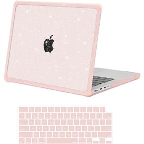 MOSISO Compatible with MacBook Pro 14 inch Case 2025-2021 M4 M3 M2 M1 A3112 A3185 A3401 A2918 A2992 A2779 A2442, Anti-Cracking Heavy Duty Glitter Hard Shell with TPU Bumper&Keyboard Cover, Pink