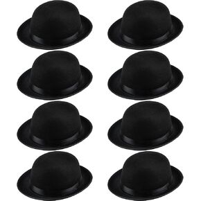 8 PCS Kids Black Bowler Hats Derby Bowler Hat شعرت قبعة نبيل للطفل بملحقات الأزياء.