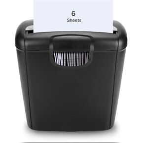 6-Sheet Strip Cut Paper, Office Shredders for Home Micro-Cut Commercial Paper Machine Portable Credit Card with 2.6 Gallons/10L Wastebasket, Black