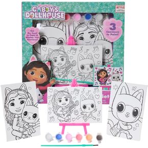 Innovative Designs Gabby’s Dollhouse Canvas Paint Set for Kids with 3 Canvases, Acrylic Paint, Paintbrush, & Easel
