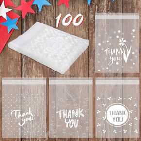konsait 100count شكرًا لك Cookie Candy Treat Pags Selfs Sweats Biscuit الحلوى البلاستيكية تعبئة الأكياس السيلوفان هدية Goody لأكياس Bithday Summer Party Favors Suppors 3.9 × 5.1inch