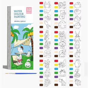 PINGARA Watercolor Coloring Books for Kids Ages 4-8, Pocket-Sized Painting Book for Toddlers, Mess-Free Painting for Kids, Including Vibrant Watercolor Paints and a Brush (Animal Theme)