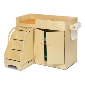 Monläurd® 100% Birch Baby Changing Table with Stairs & Storage, Montessori Toddler Diaper Changing Station, Safe Nursery Furniture for Daycare & Home
