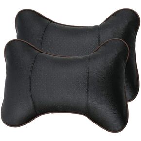 2PCS Leather Car Seat Pillow Breathable Car Head Neck Rest Cushion Headrest Auto Car Safety Pillow (Black)