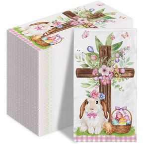 100 Easter Disposable Paper Decorative Guest Napkins Watercolor Bunny Flower Easter Eggs Disposable Decorative Hand Paper Napkin Towel for Bathroom Party Supplies Table Decor