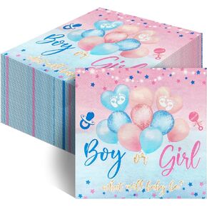 Avezano 100 Pcs Gender Reveal Paper Napkins 6.5 x 6.5" Gender Reveal Party Decorations Boy or Girl Gender Reveal Napkins Blue Pink Disposable Napkins