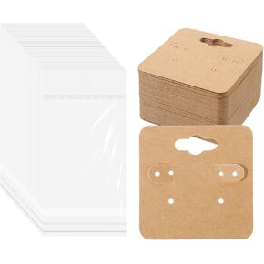 100Pcs Earring Cards with 100Pcs Self Adhesive Bags for Earrings Jewelry Display 2 Inch Kraft Earring Display Holder Card Earring Display Holder with Packing Bag for Earring Ear Stud Jewelry DIY Craft