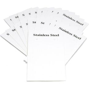 20 Big 4 1/4 inch Long x 2 1/2 inch Wide White Earring Display Cards with Black Stainless Steel Print for Hoops, Hooks, Kidney etc with Holes & Tabs