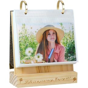ZEEYUAN 60 Pockets of 4x6 Flip Photo Album on Stand Wooden 4x6 Photo Frame Desktop Photo Album