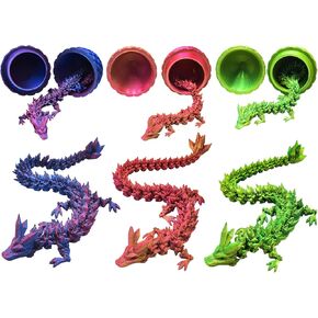 MEIEST 3 PCS Mini 3D Printed Dragon in Egg,Full Articulated Crystal Dragon,Flexible Joints Home Decor Executive Desk Toys, Creative Gifts