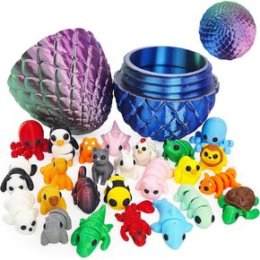 3D Printed Crystal Dragon Egg – Articulated Surprise Egg with Dragon Inside – Unique Fidget and Executive Desk Decoration(Colorful-animalegg-1)