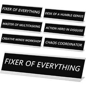 6 Pcs Funny Desk Signs for Office, 10 x 2 Inch Novelty Nameplate Funny Office Decor Black Desk Plaque with Black Base for Women Men Coworker Gift Office Home Desk Supply Accessories