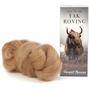 100% Natural Tibetan Yak Wool Top Sliver, Undyed, Light Brown, 1 OZ Size, Best for Spinning, Tapestry, Needle Felting, Wet Felting, 18 Micron