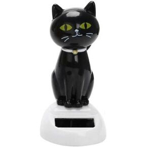 Bwesoo Black Solar Catdoll Dancing Cat ، زخرفة سيارة الشكل ، حلي رقص زخرفة السيارة بالطاقة الشمسية ، Deco على سطح المكتب ، سيارة حفلة نافذة الهدية ، أثاث منزلي للمكتب للعرض