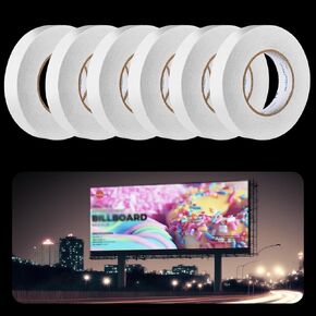 Geyoga 6 Rolls Total 984 ft Heavy Duty Banner Hem Tape Double Sided Each 1" x 164 ft Mounting Tape Banner Tape for Vinyl Banner, White