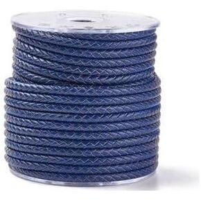 Braided Leather Cord Round 5mm Blue 1 Yard