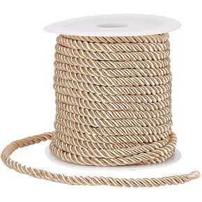 20M/21.87 Yards Twisted Cord Trim Braided Twist Rope 5mm Beige Polyester Decorative 3-Ply Silk Twine String Cording Graduation Honor Cords Thread for Home Decor Crafts Bag Upholstery Curtain