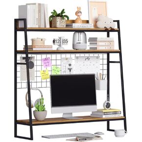 ygyqz Desk Shelf لأعلى مكتب - جهاز سطح المكتب شاشة الحامل رف عرض رف شاشة الكمبيوتر - Wood Dorm Desk Hutch Rack Storage Storage Storage للمكتب ، المنزل ، النوم